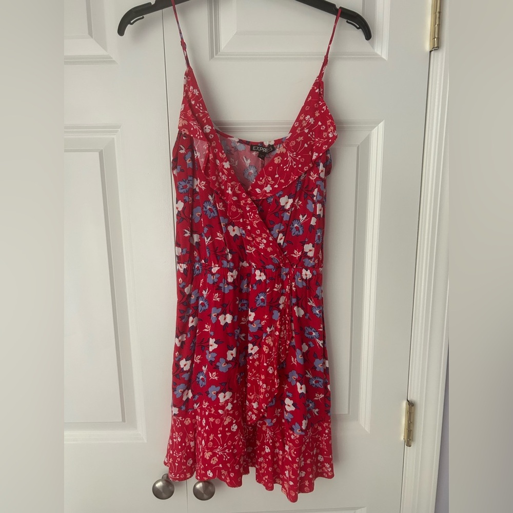 Express red white blue floral mini dress - size S